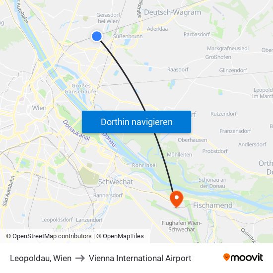 Leopoldau, Wien to Vienna International Airport map