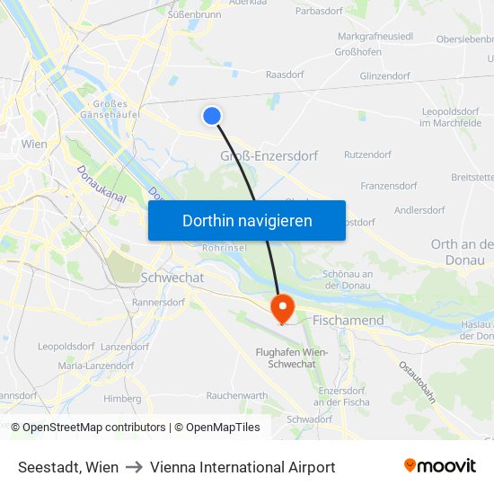 Seestadt, Wien to Vienna International Airport map