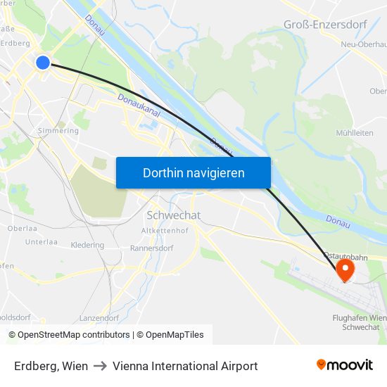 Erdberg, Wien to Vienna International Airport map