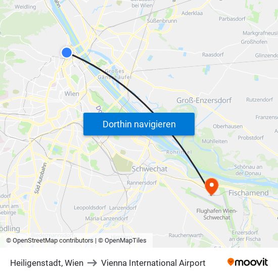 Heiligenstadt, Wien to Vienna International Airport map