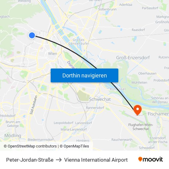 Peter-Jordan-Straße to Vienna International Airport map