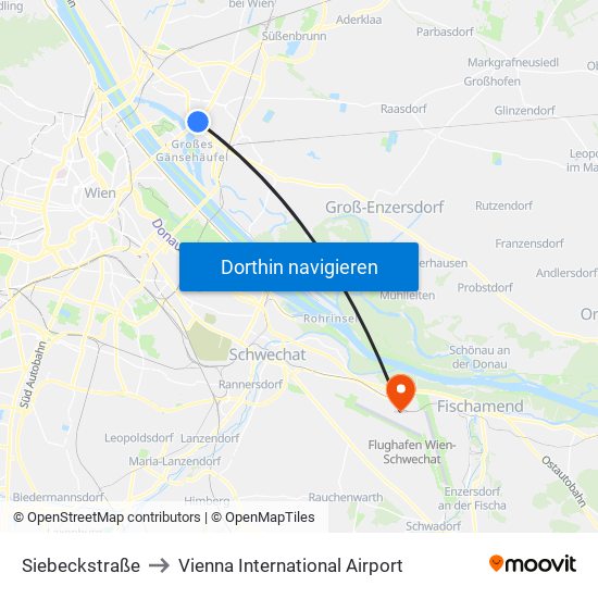 Siebeckstraße to Vienna International Airport map