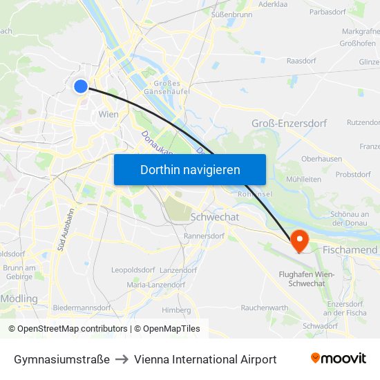 Gymnasiumstraße to Vienna International Airport map