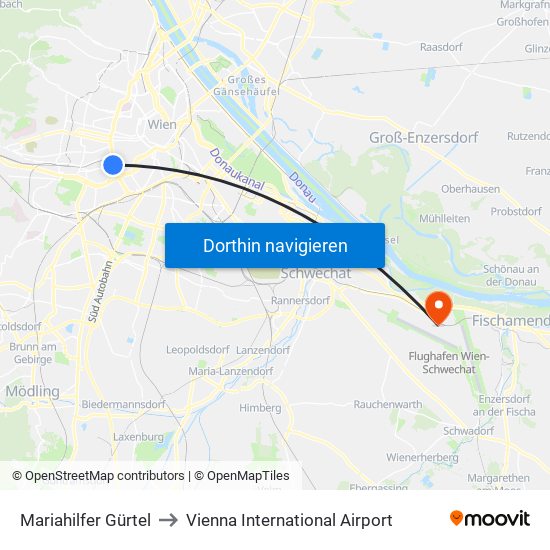 Mariahilfer Gürtel to Vienna International Airport map