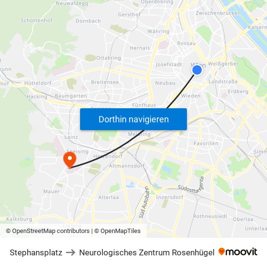 Stephansplatz to Neurologisches Zentrum Rosenhügel map