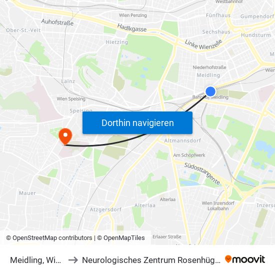 Meidling, Wien to Neurologisches Zentrum Rosenhügel map