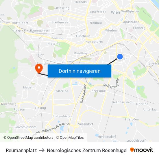 Reumannplatz to Neurologisches Zentrum Rosenhügel map