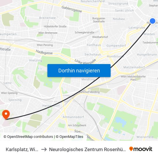 Karlsplatz, Wien to Neurologisches Zentrum Rosenhügel map
