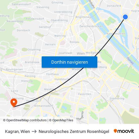 Kagran, Wien to Neurologisches Zentrum Rosenhügel map