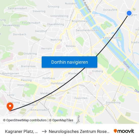 Kagraner Platz, Wien to Neurologisches Zentrum Rosenhügel map