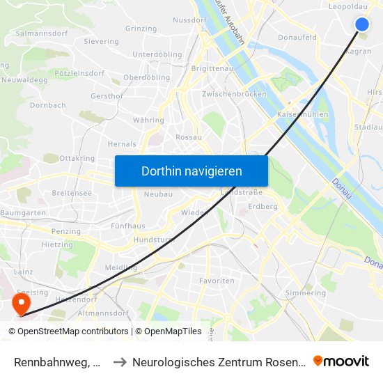 Rennbahnweg, Wien to Neurologisches Zentrum Rosenhügel map