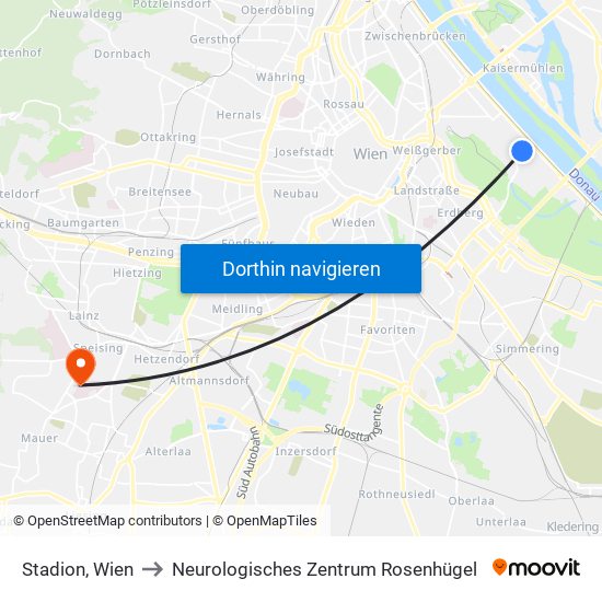 Stadion, Wien to Neurologisches Zentrum Rosenhügel map