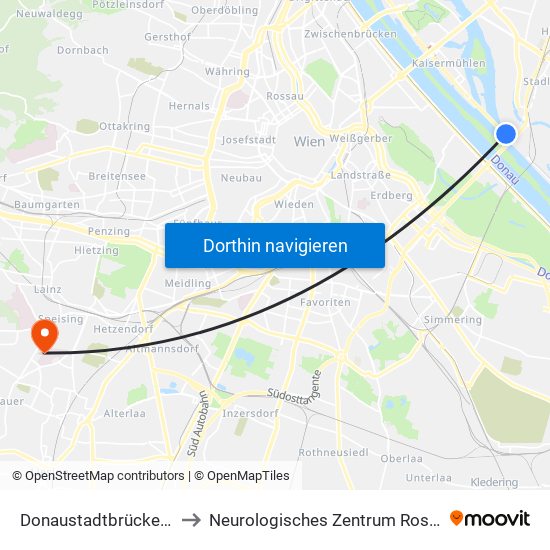 Donaustadtbrücke, Wien to Neurologisches Zentrum Rosenhügel map