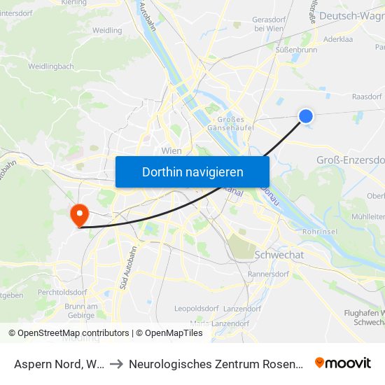 Aspern Nord, Wien to Neurologisches Zentrum Rosenhügel map