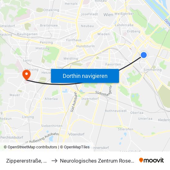 Zippererstraße, Wien to Neurologisches Zentrum Rosenhügel map