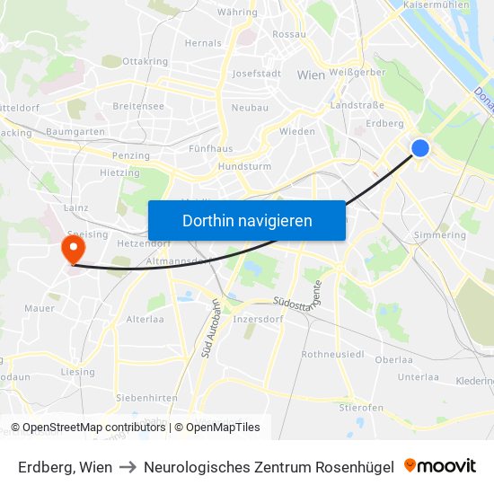 Erdberg, Wien to Neurologisches Zentrum Rosenhügel map
