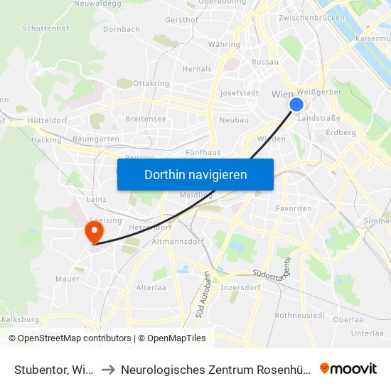 Stubentor, Wien to Neurologisches Zentrum Rosenhügel map