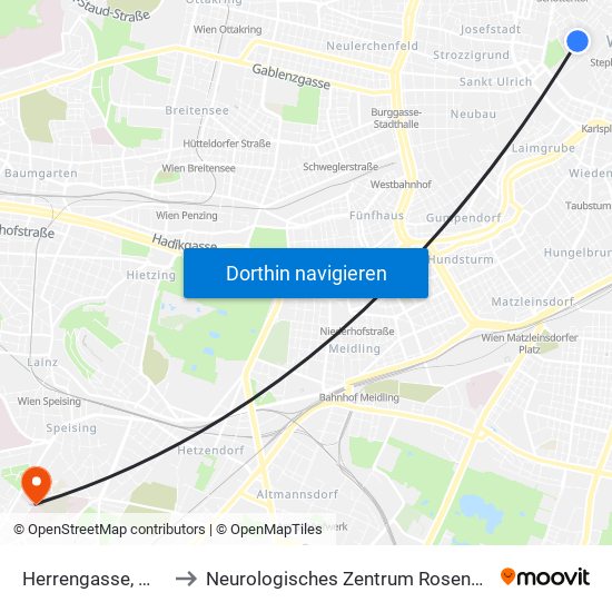 Herrengasse, Wien to Neurologisches Zentrum Rosenhügel map