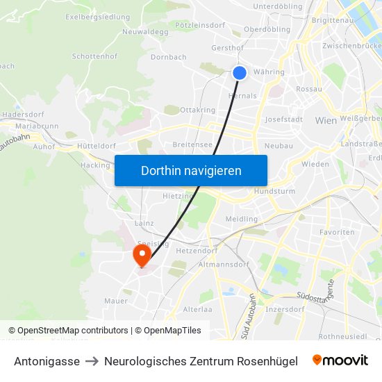 Antonigasse to Neurologisches Zentrum Rosenhügel map