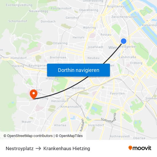 Nestroyplatz to Krankenhaus Hietzing map