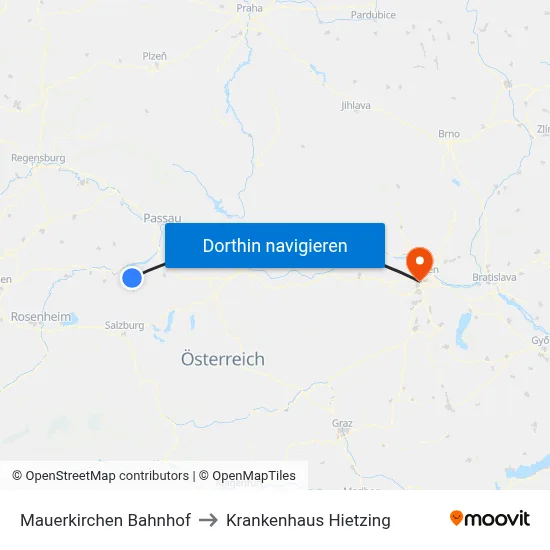Mauerkirchen Bahnhof to Krankenhaus Hietzing map
