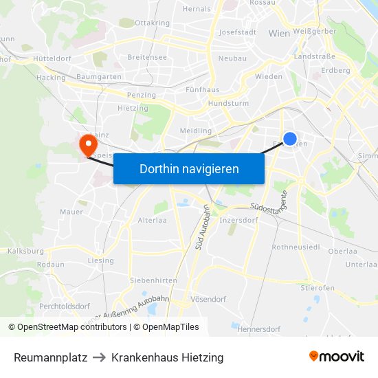 Reumannplatz to Krankenhaus Hietzing map