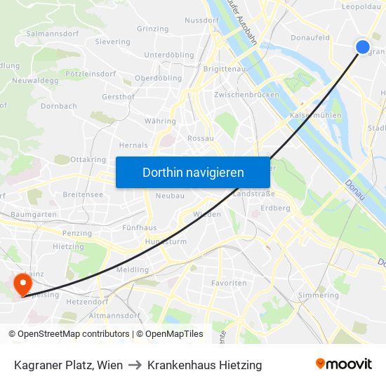 Kagraner Platz, Wien to Krankenhaus Hietzing map