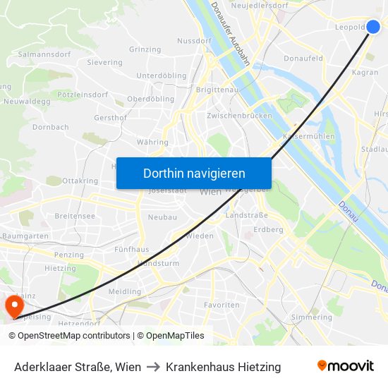 Aderklaaer Straße, Wien to Krankenhaus Hietzing map