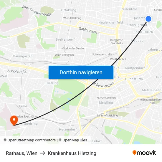 Rathaus, Wien to Krankenhaus Hietzing map