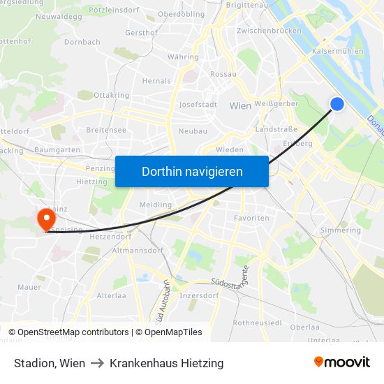 Stadion, Wien to Krankenhaus Hietzing map