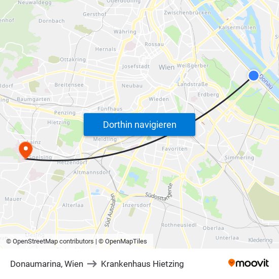 Donaumarina, Wien to Krankenhaus Hietzing map