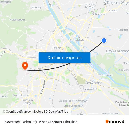 Seestadt, Wien to Krankenhaus Hietzing map