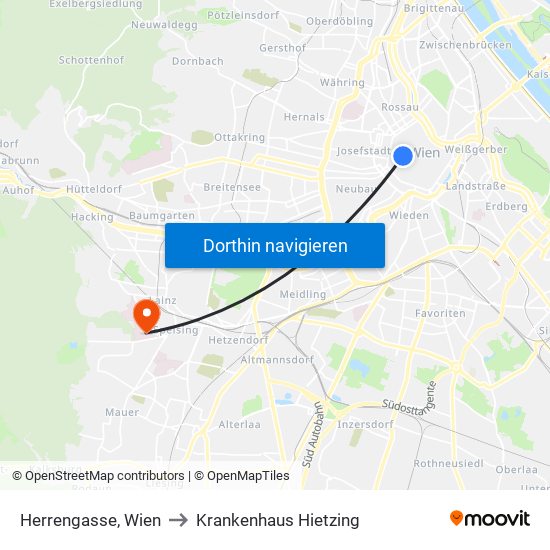 Herrengasse, Wien to Krankenhaus Hietzing map
