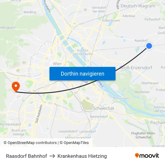 Raasdorf Bahnhof to Krankenhaus Hietzing map