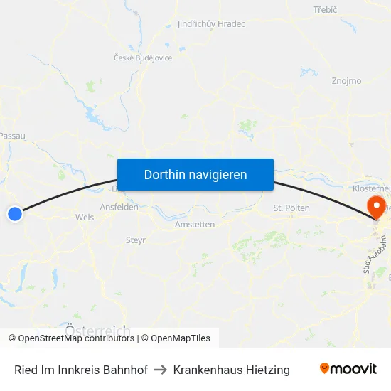 Ried Im Innkreis Bahnhof to Krankenhaus Hietzing map