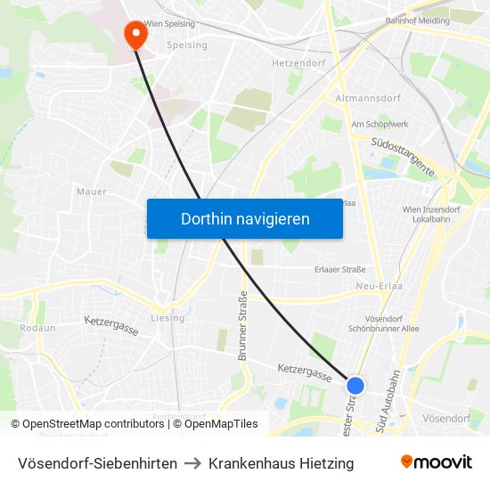 Vösendorf-Siebenhirten to Krankenhaus Hietzing map