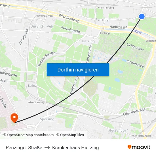 Penzinger Straße to Krankenhaus Hietzing map
