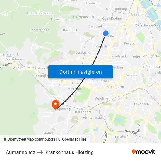 Aumannplatz to Krankenhaus Hietzing map