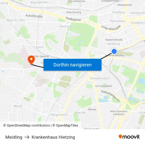 Meidling to Krankenhaus Hietzing map