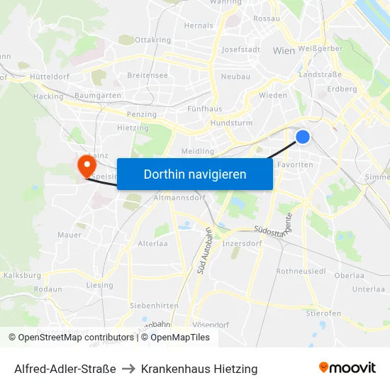 Alfred-Adler-Straße to Krankenhaus Hietzing map