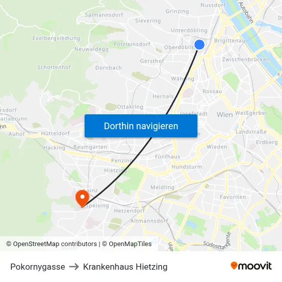 Pokornygasse to Krankenhaus Hietzing map