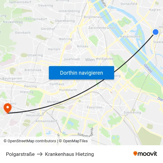 Polgarstraße to Krankenhaus Hietzing map