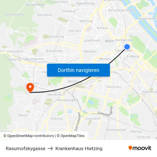 Rasumofskygasse to Krankenhaus Hietzing map