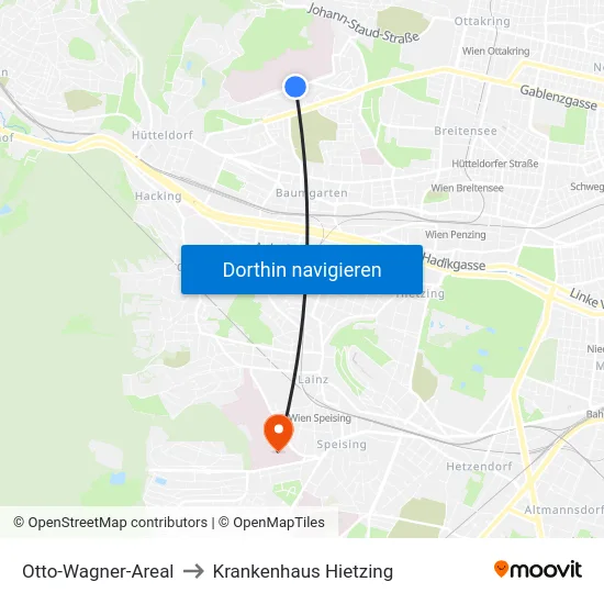 Otto-Wagner-Areal to Krankenhaus Hietzing map