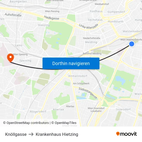 Knöllgasse to Krankenhaus Hietzing map