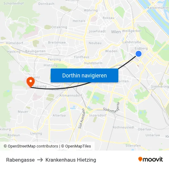 Rabengasse to Krankenhaus Hietzing map