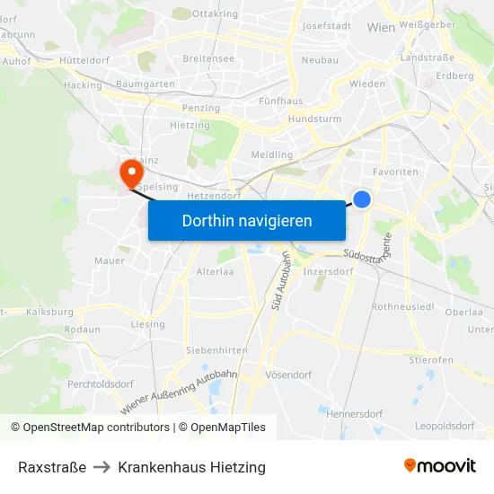 Raxstraße to Krankenhaus Hietzing map
