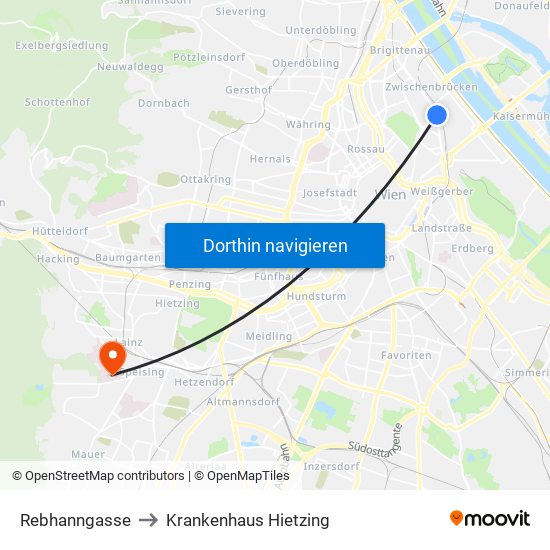 Rebhanngasse to Krankenhaus Hietzing map