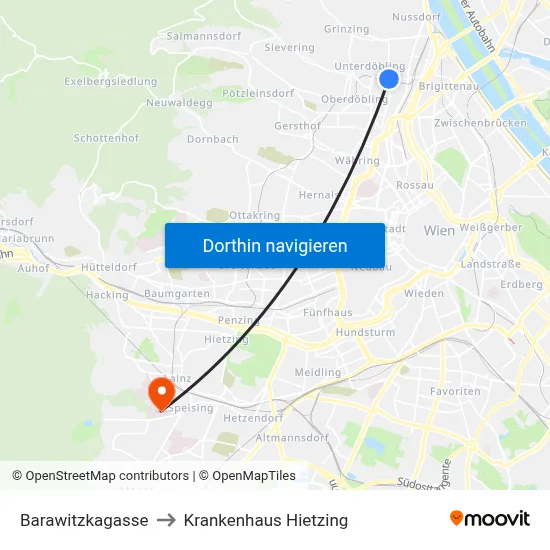 Barawitzkagasse to Krankenhaus Hietzing map