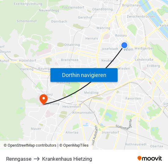 Renngasse to Krankenhaus Hietzing map